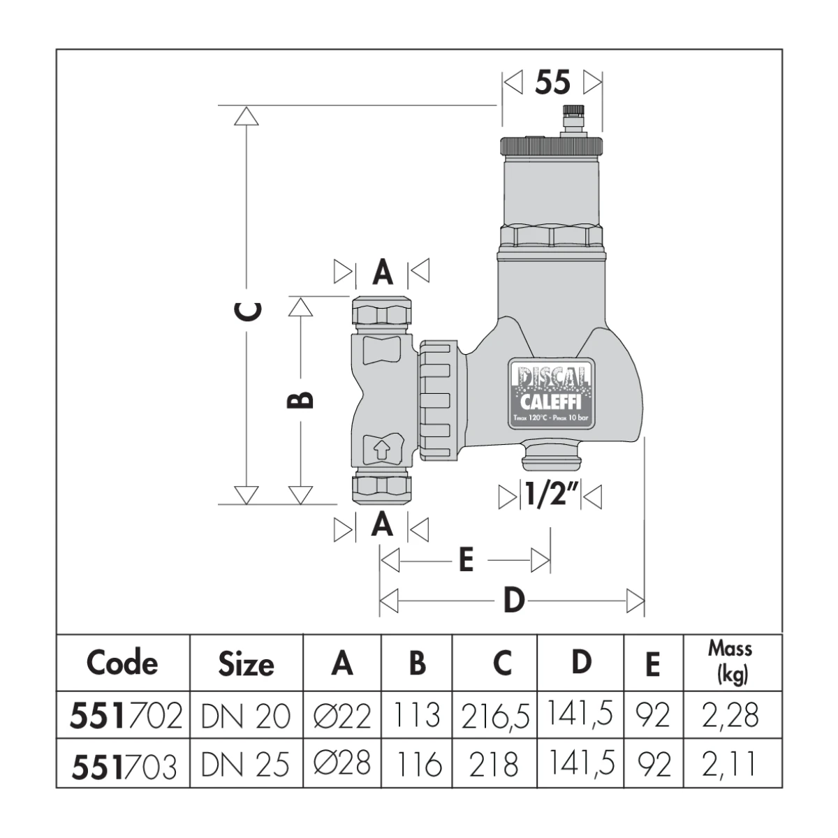 Одзрачен вентил Caleffi 551706 1″ Discal – слика 2