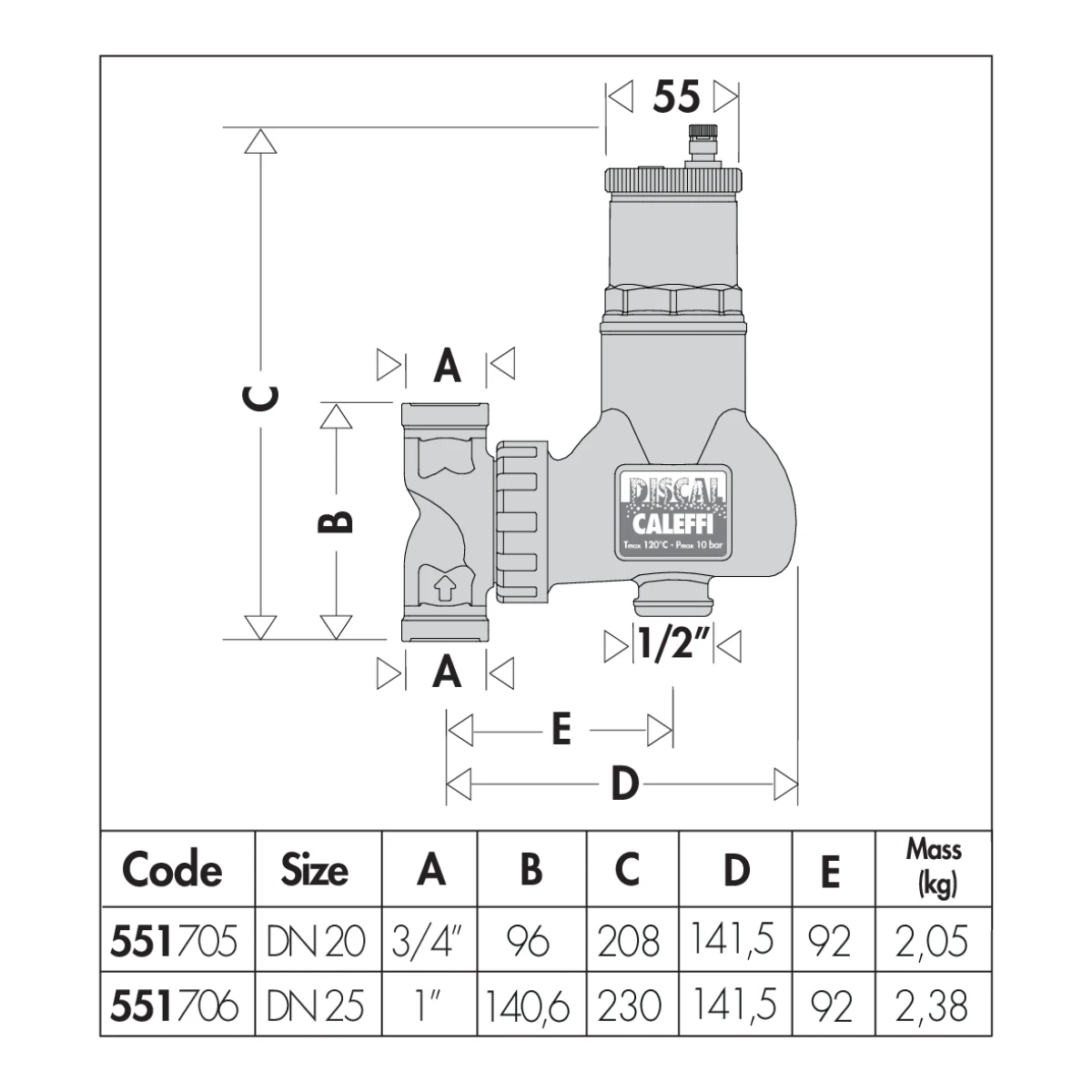 Одзрачен вентил Caleffi 551706 1″ Discal – слика 3