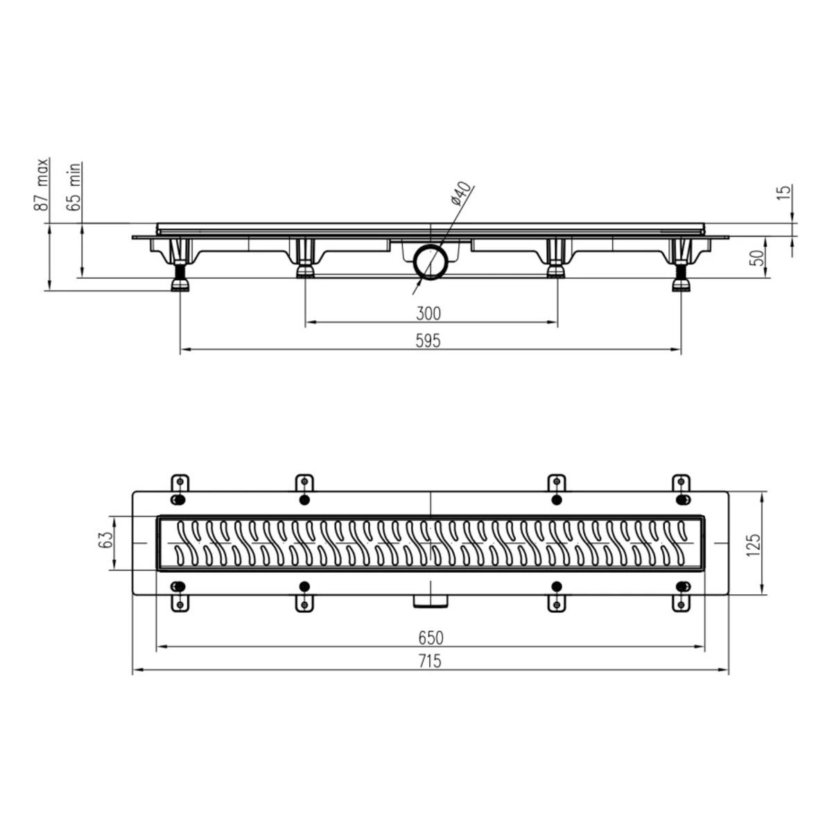 Линиски сифон црн 650мм Дн40 класик мат - Image 2