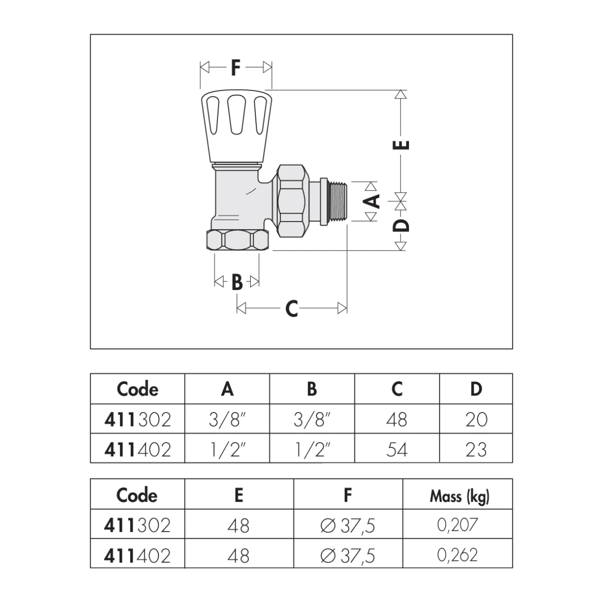 Радијаторски вентил агол (ЕК) 3/8″ Caleffi