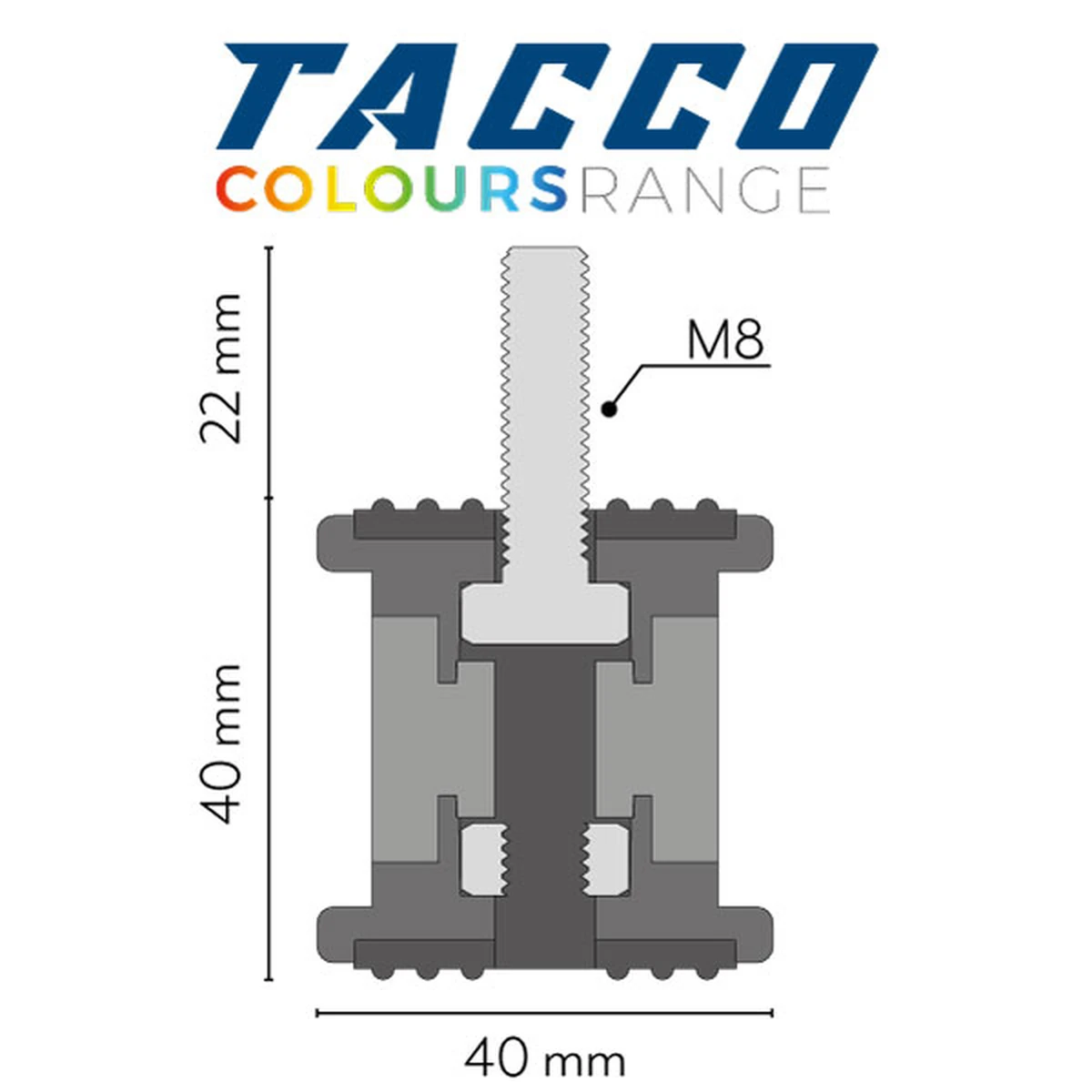 Антивибрациски амортизери TACCO црни до 450 kg 40×40 mm сет од 4 Vecamco